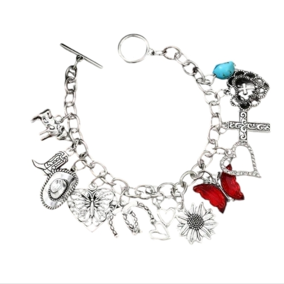 NEW BOHO Charm Bracelet red heart, cross,Sunflower charms - Picture 2 of 5